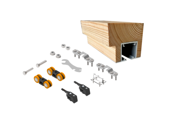 Boxed kit SF-P70 READY guía STAR encastada en madera, para 1 puerta. Alum. Anod.Plata