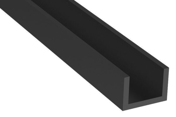 Lacado Negro. Perfil Inferior para vidrio fijo de 8-10-12mm. 17x12mm.