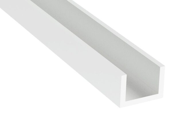 Lacado Blanco. Perfil Inferior para vidrio fijo de 8-10-12mm. 17x12mm.