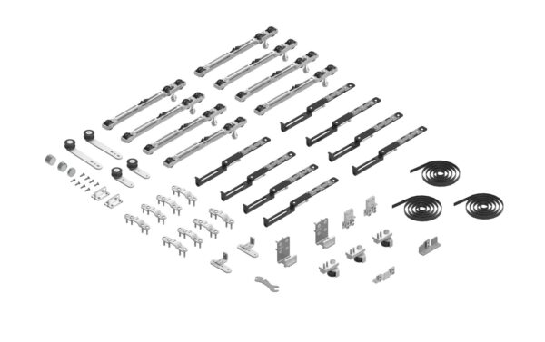 Juego accesorios SF-Telescópica Progresiva Sincro 90kg para 4 puertas (2+2) x8 Softbrakes