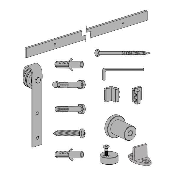 Kit SF-RUSTICO 80 (rueda Ø70). x2 Frenos Topes. Sistema puerta de granero.