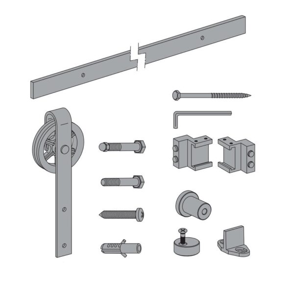 Kit SF-RUSTICO 80G (rueda Ø125). x2 Topes Frenos. Sistema puerta de granero.