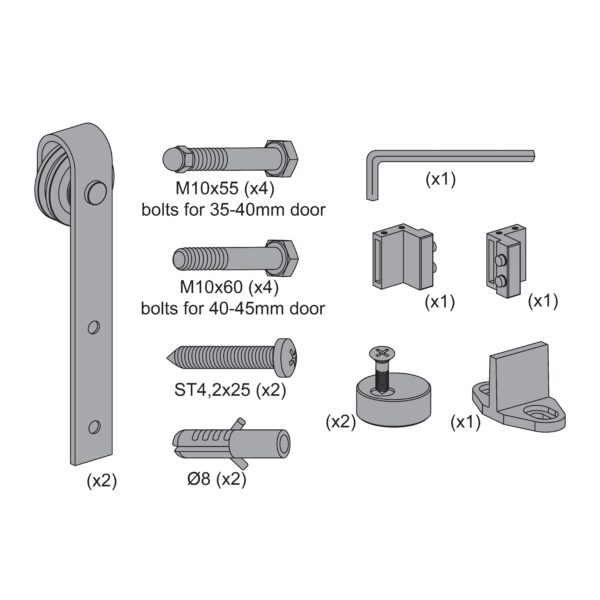 Hierro negro oxiron. Juego accesorios SF-RUSTICO 80G para una puerta adicional.