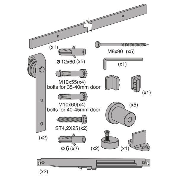 Kit SF-RUSTICO 80 (rueda Ø70). x2 Softbrake. Sistema puerta de granero.