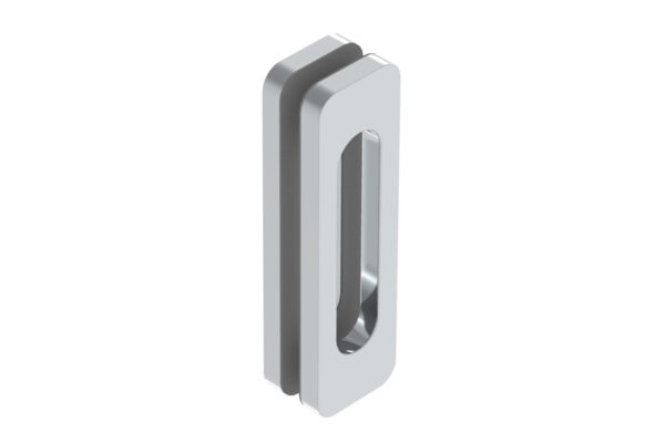 Tirador rectangular para vidrio de 8-12mm. 160x46mm. Alum. Anod. plata mate.