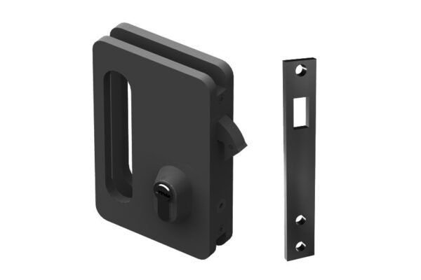 Cerradura con gancho para puerta corredera de vidrio 8-10mm. Alum. Negro Lacado