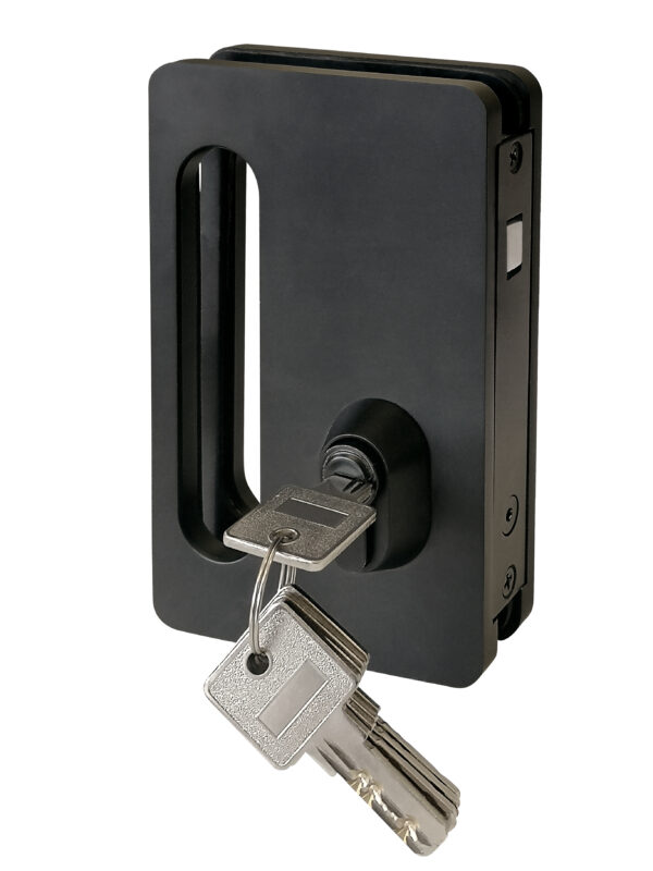 Cerradura con gancho para puerta corredera de vidrio 8-10mm. Alum. Negro Lacado - Imagen 2